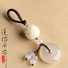 菩提莲花高档汽车钥匙扣天然玉石玛瑙挂扣挂绳创意手工